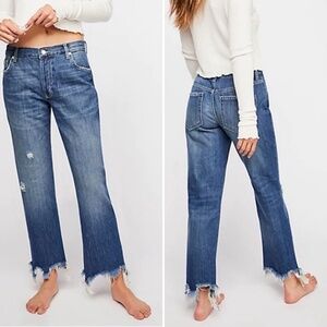 Free People‎ Jeans Womens 24 Blue Maggie Chewed Hem Button Fly We the free Y2K